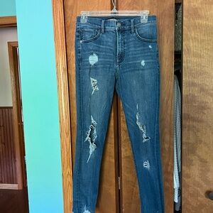 Express Blue Skinny Jeans with Distressed Details